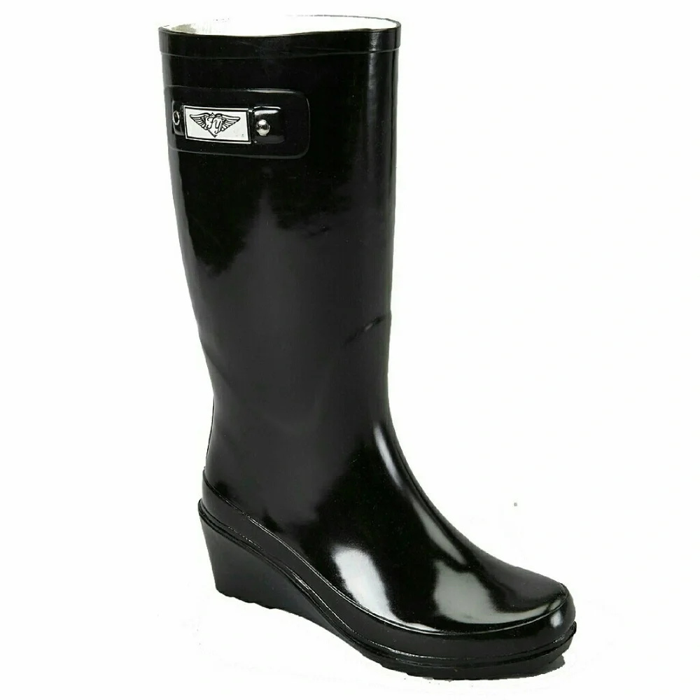 Women's Rainboots, Tall Wedge Rain Boots, RB-3100, Black